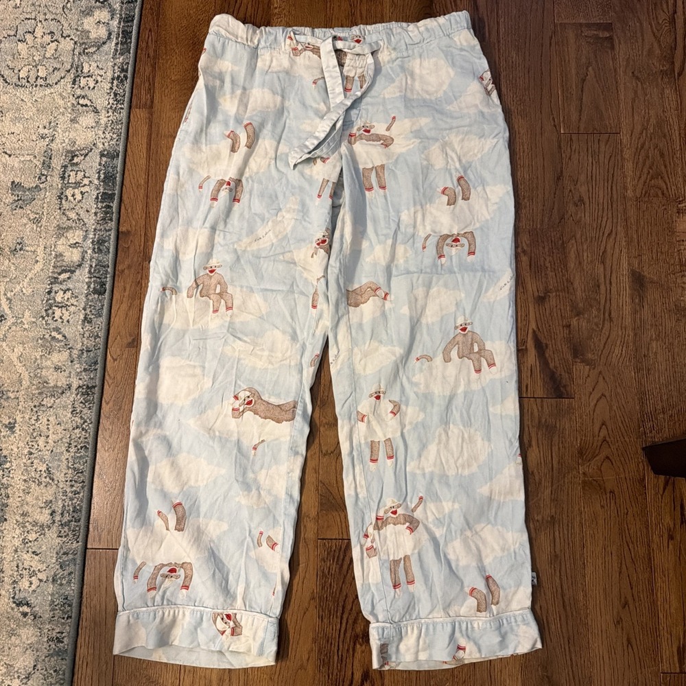 Nick and Nora Pajama Lounge Pants Sock Monkey Clouds Sz M Sleepwear Soft Comfy